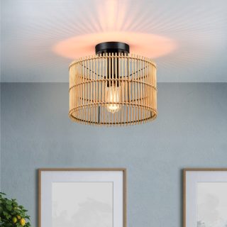 1-Light Black Coastal Bamboo Semi Flush Mount