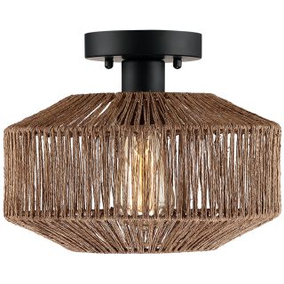 1-Light Jute Rope Shade Semi Flush Mount