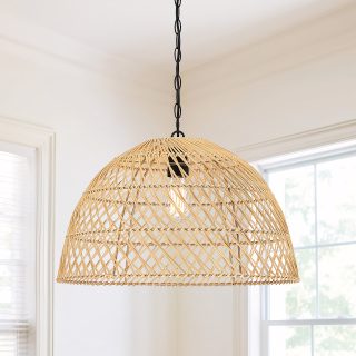 1-Light Bamboo Rattan Shade Pendant Light