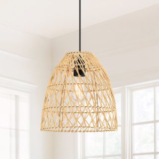 1-Light Bamboo Rattan Shade Pendant Light